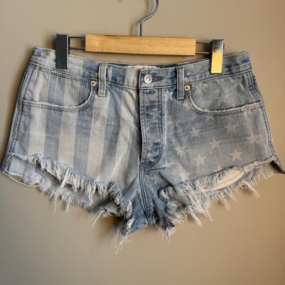 Abercrombie & Fitch Festival Short High Rise Denim Stars Stripes Cutoff 6 Frayed